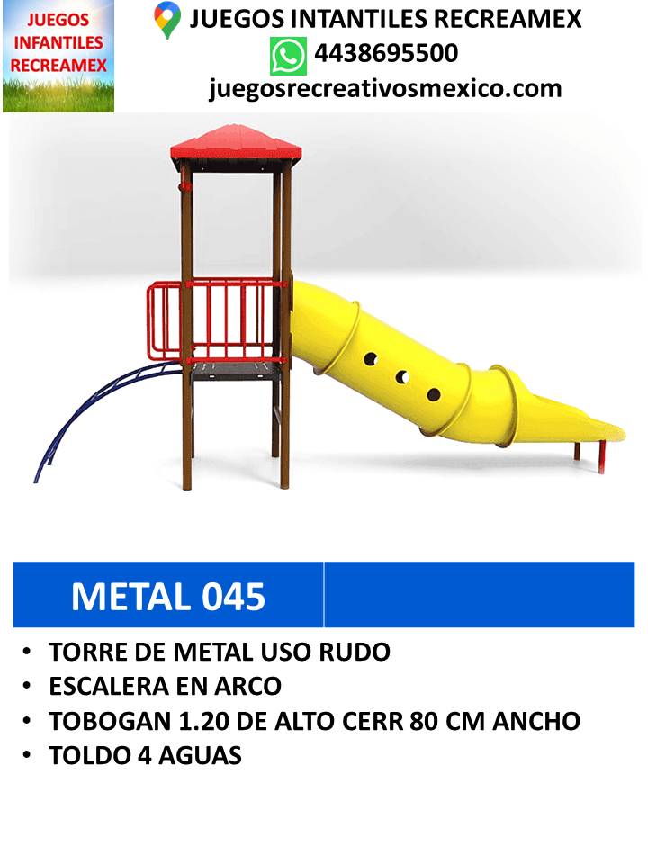 modulo de metal con tobogan, escalera en arco